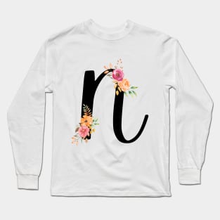 Letter N With Watercolor Floral Wreath Long Sleeve T-Shirt